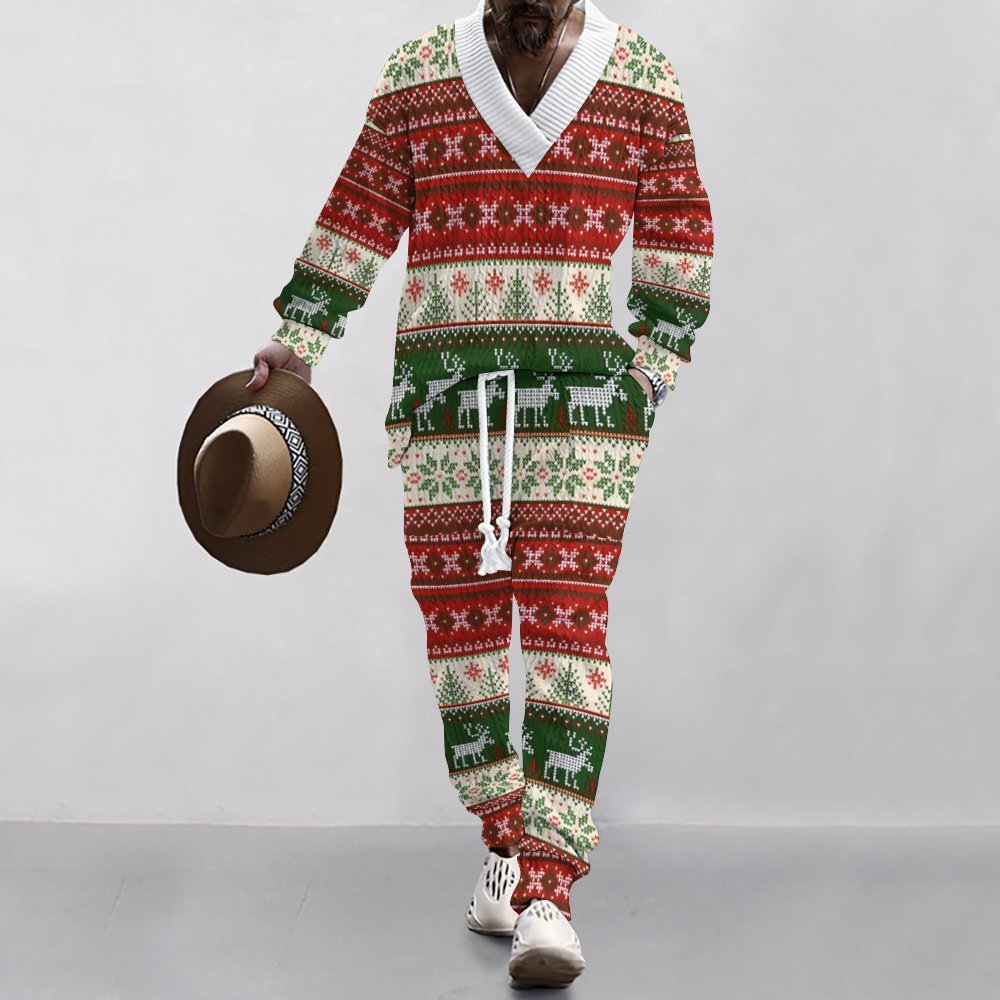 Christmas Jacquard Suit — Limited Edition Loose V-Neck