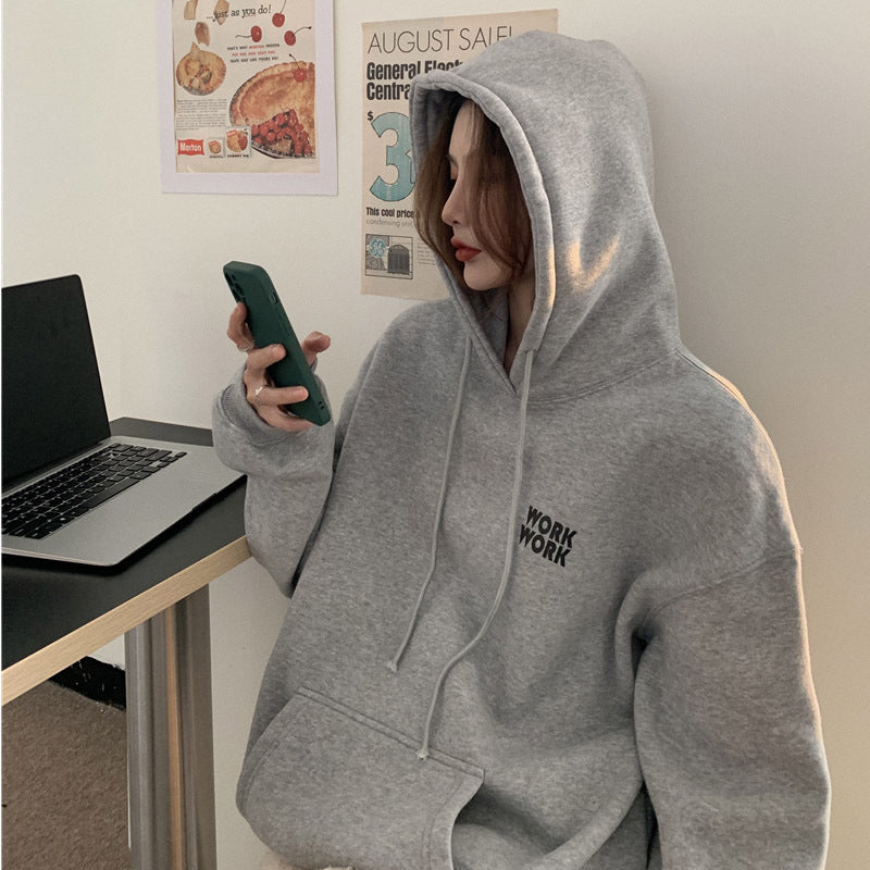 Korean Style Velvet Letter Hoodie