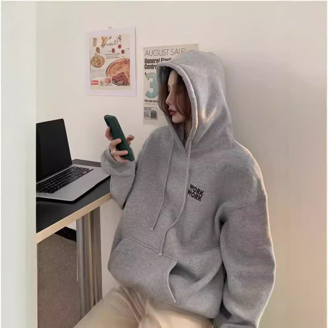 Korean Style Velvet Letter Hoodie