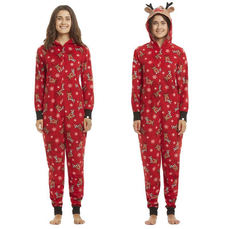 Christmas Family Dress Fashion Hooded Christmas Printed Jumpsuit Christmas Home Dress Jumpsuit Family Dress