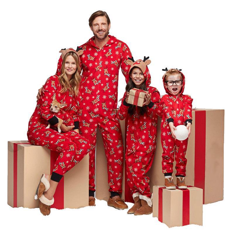 Christmas Family Dress Fashion Hooded Christmas Printed Jumpsuit Christmas Home Dress Jumpsuit Family Dress