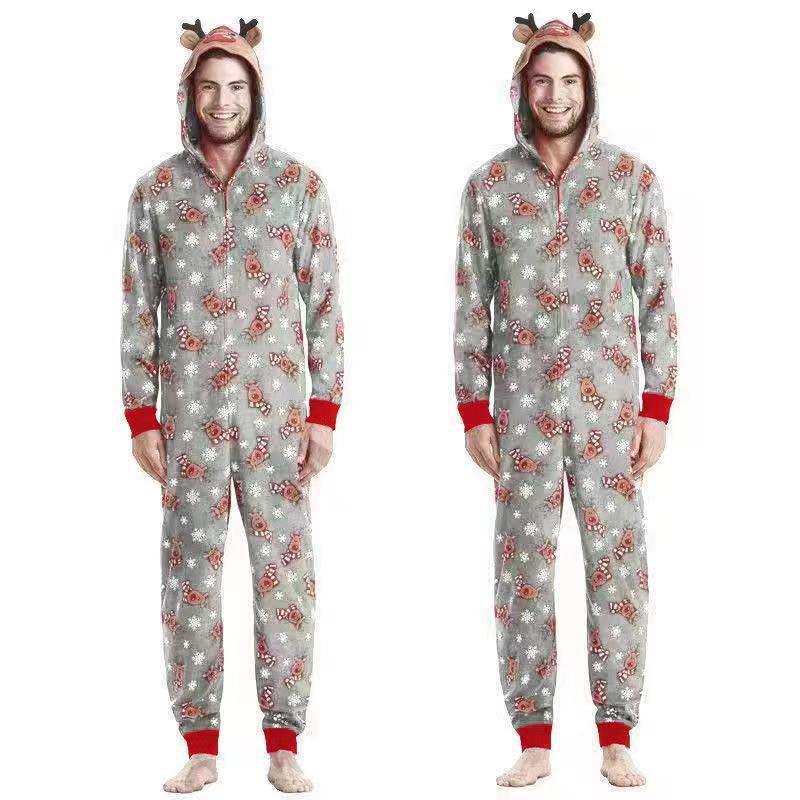 Christmas Family Dress Fashion Hooded Christmas Printed Jumpsuit Christmas Home Dress Jumpsuit Family Dress