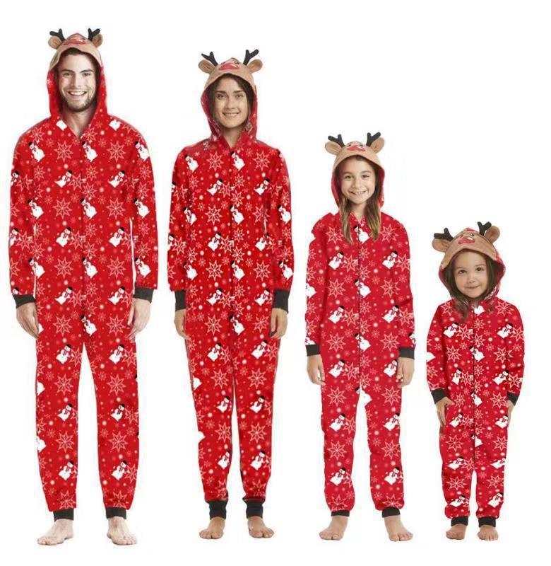Christmas Family Dress Fashion Hooded Christmas Printed Jumpsuit Christmas Home Dress Jumpsuit Family Dress