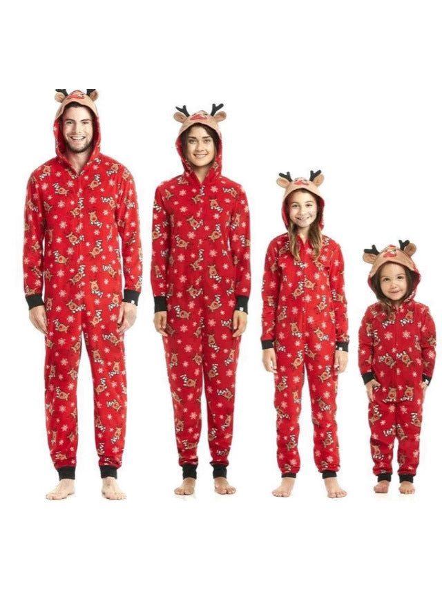 Christmas Family Dress Fashion Hooded Christmas Printed Jumpsuit Christmas Home Dress Jumpsuit Family Dress