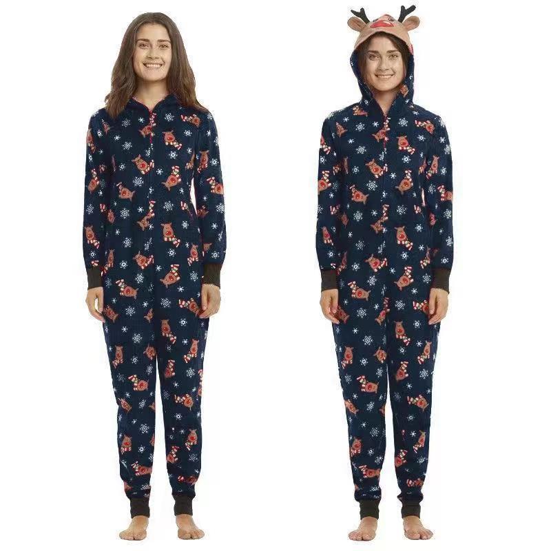 Christmas Family Dress Fashion Hooded Christmas Printed Jumpsuit Christmas Home Dress Jumpsuit Family Dress