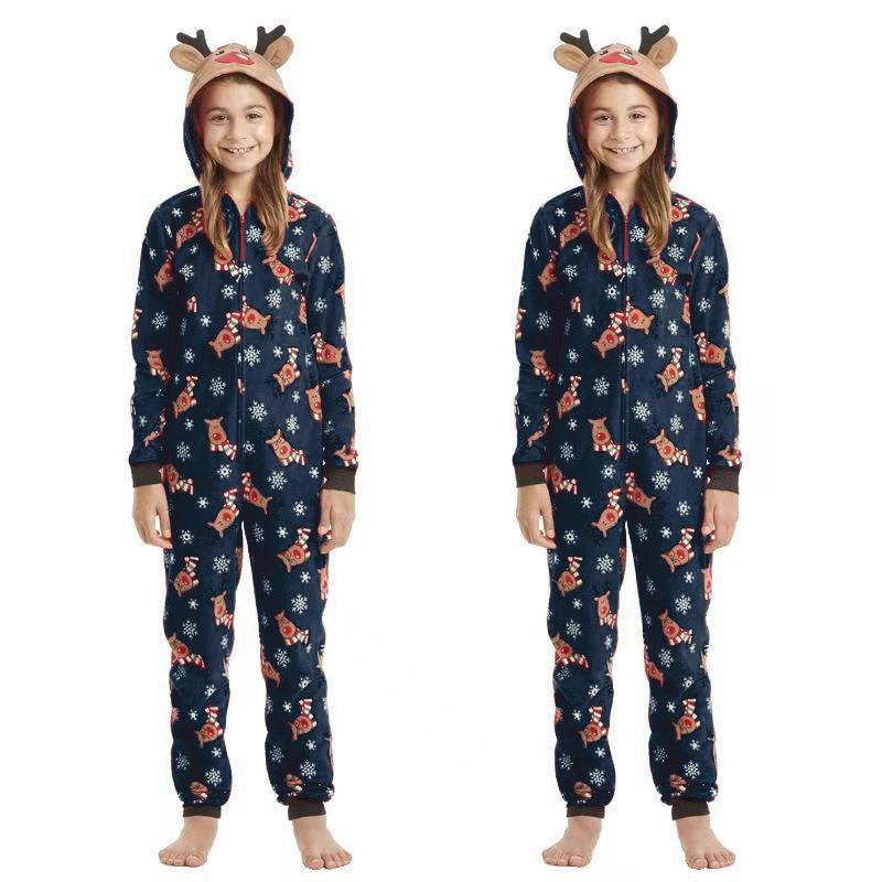 Christmas Family Dress Fashion Hooded Christmas Printed Jumpsuit Christmas Home Dress Jumpsuit Family Dress