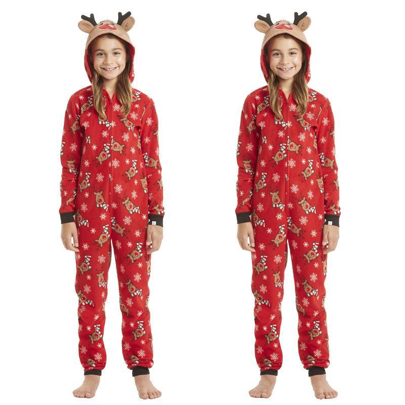 Christmas Family Dress Fashion Hooded Christmas Printed Jumpsuit Christmas Home Dress Jumpsuit Family Dress