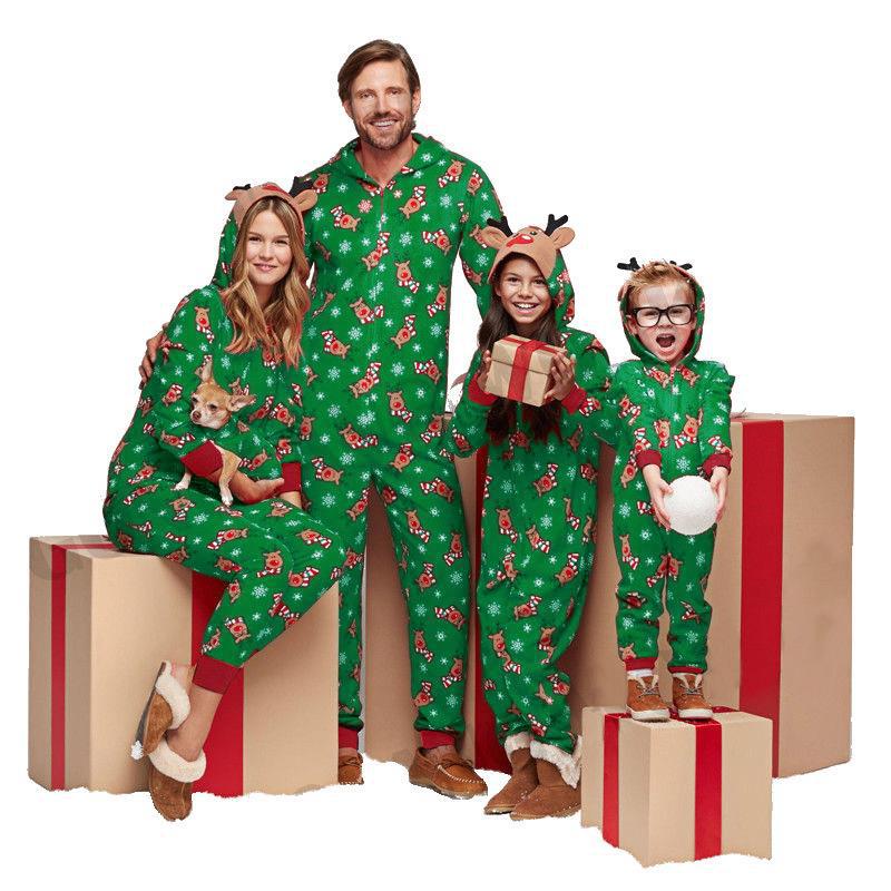 Christmas Family Dress Fashion Hooded Christmas Printed Jumpsuit Christmas Home Dress Jumpsuit Family Dress