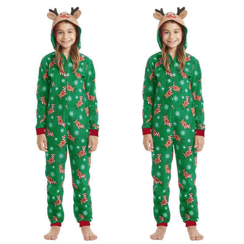 Christmas Family Dress Fashion Hooded Christmas Printed Jumpsuit Christmas Home Dress Jumpsuit Family Dress
