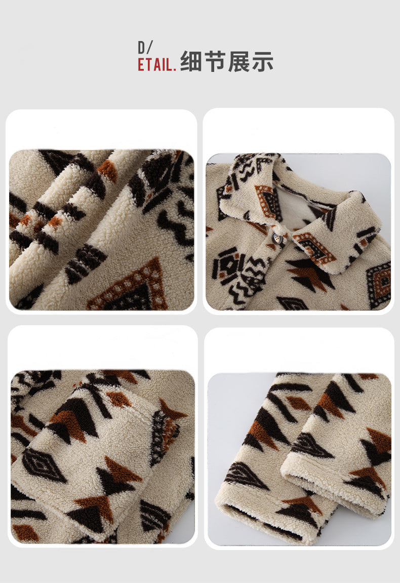 Flash velvet 2023 cross-border autumn and winter new European and American women's single-breasted ethnic style printed plush long coat coat