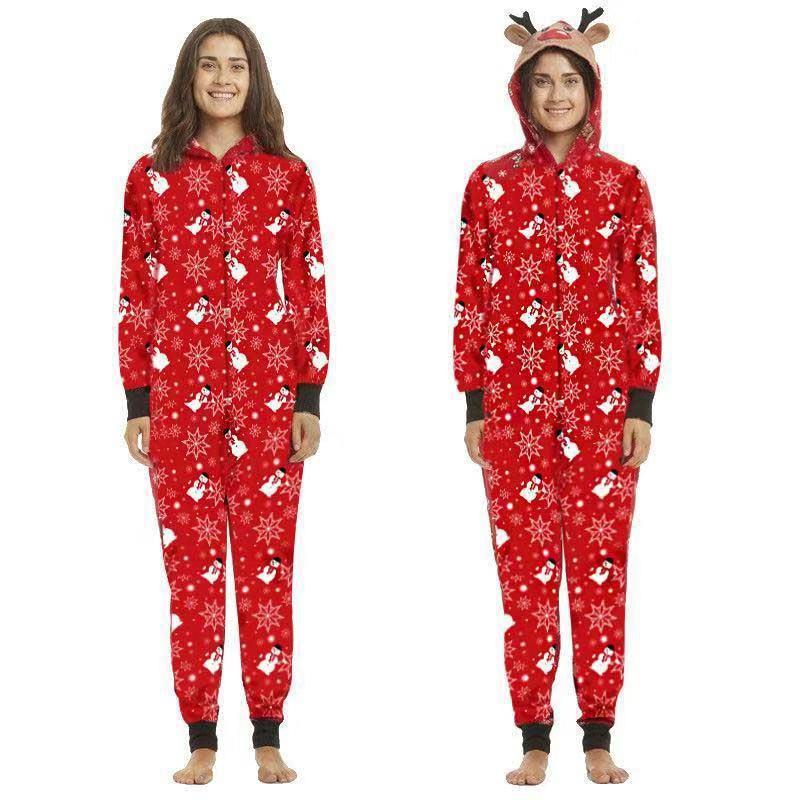 Christmas Family Dress Fashion Hooded Christmas Printed Jumpsuit Christmas Home Dress Jumpsuit Family Dress