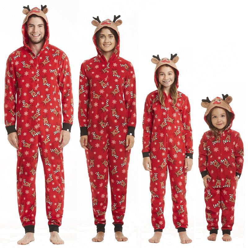 Christmas Family Dress Fashion Hooded Christmas Printed Jumpsuit Christmas Home Dress Jumpsuit Family Dress