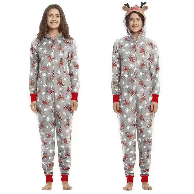 Christmas Family Dress Fashion Hooded Christmas Printed Jumpsuit Christmas Home Dress Jumpsuit Family Dress