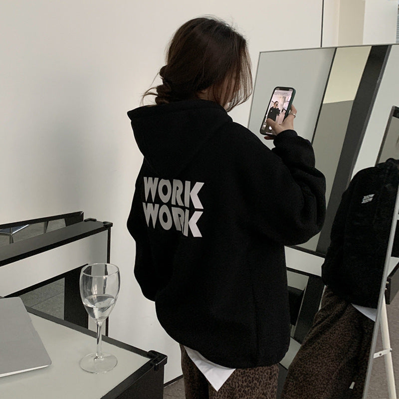 Korean Style Velvet Letter Hoodie