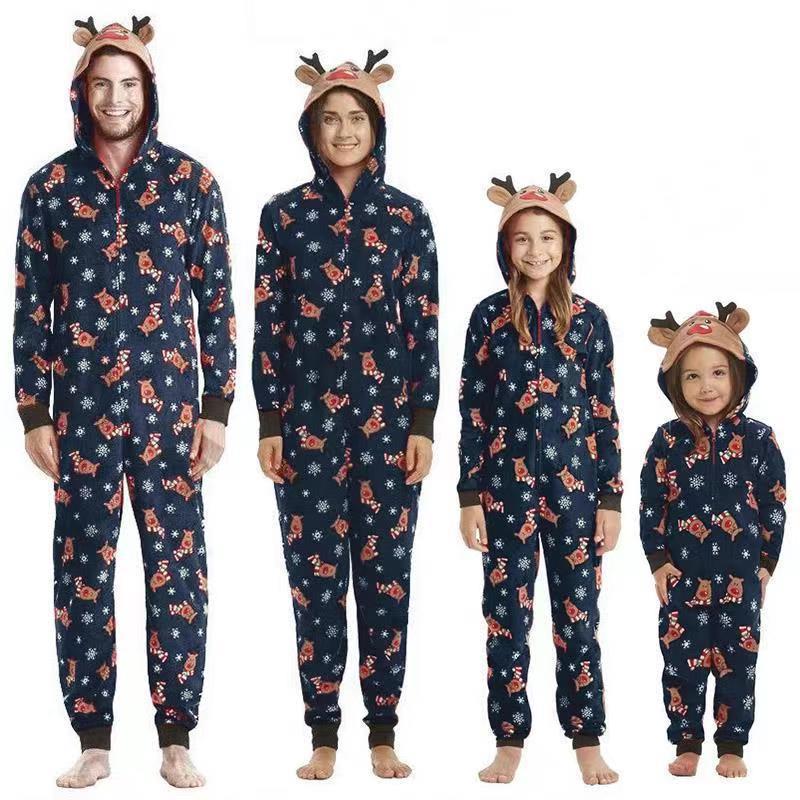 Christmas Family Dress Fashion Hooded Christmas Printed Jumpsuit Christmas Home Dress Jumpsuit Family Dress