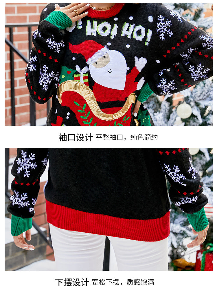 Santa Claus Embroidered Christmas Sweater — Women's Pullover