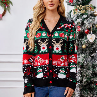 Santa Claus Embroidered Christmas Sweater — Women's Pullover