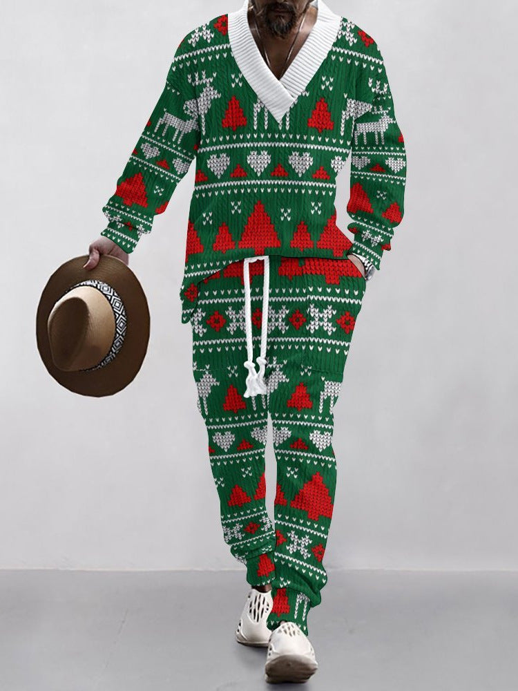 Christmas Jacquard Suit — Limited Edition Loose V-Neck