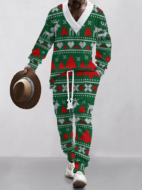 Christmas Jacquard Suit — Limited Edition Loose V-Neck