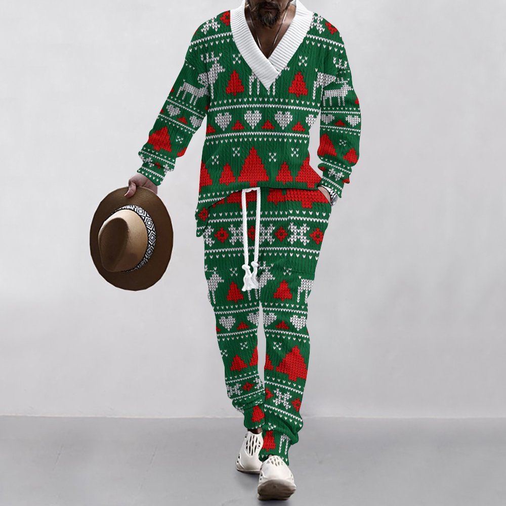 Christmas Jacquard Suit — Limited Edition Loose V-Neck