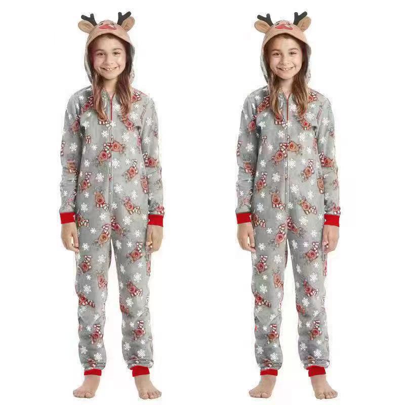Christmas Family Dress Fashion Hooded Christmas Printed Jumpsuit Christmas Home Dress Jumpsuit Family Dress