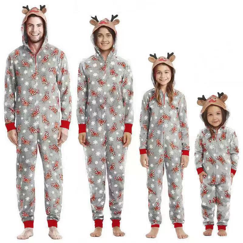 Christmas Family Dress Fashion Hooded Christmas Printed Jumpsuit Christmas Home Dress Jumpsuit Family Dress