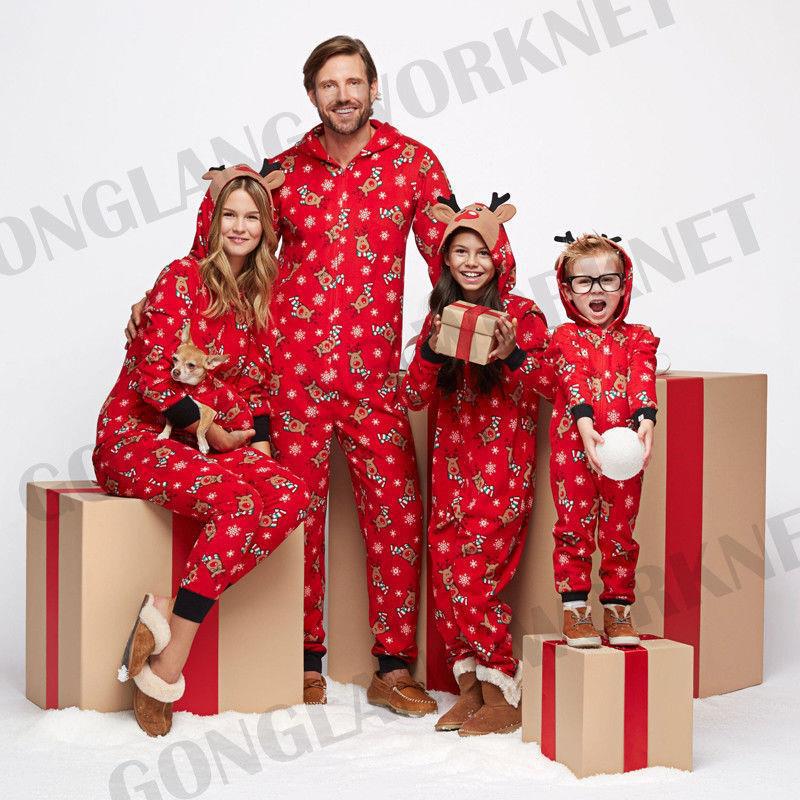Christmas Family Dress Fashion Hooded Christmas Printed Jumpsuit Christmas Home Dress Jumpsuit Family Dress