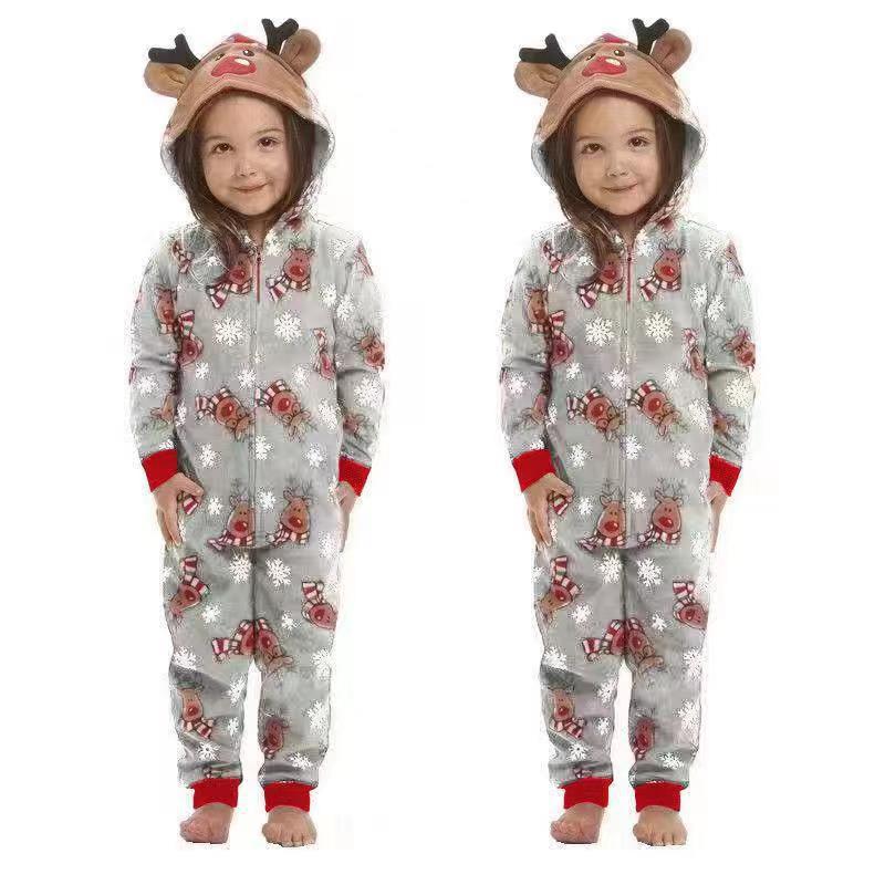 Christmas Family Dress Fashion Hooded Christmas Printed Jumpsuit Christmas Home Dress Jumpsuit Family Dress