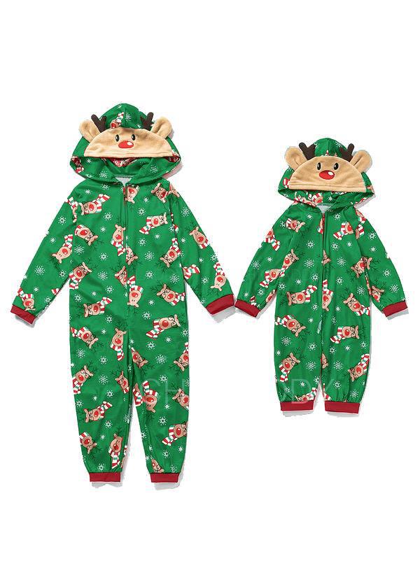 Christmas Family Dress Fashion Hooded Christmas Printed Jumpsuit Christmas Home Dress Jumpsuit Family Dress