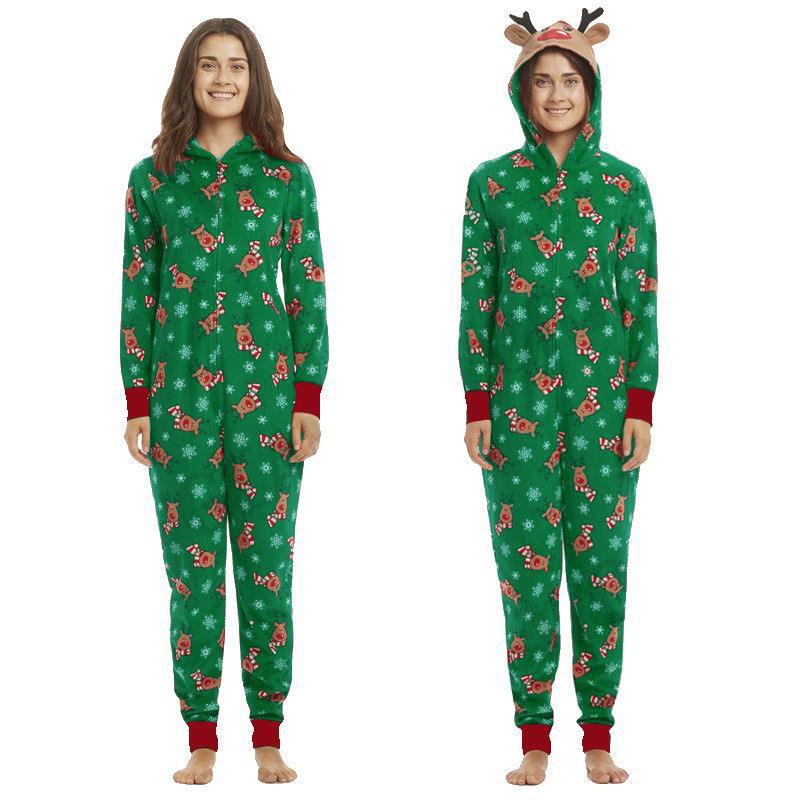 Christmas Family Dress Fashion Hooded Christmas Printed Jumpsuit Christmas Home Dress Jumpsuit Family Dress