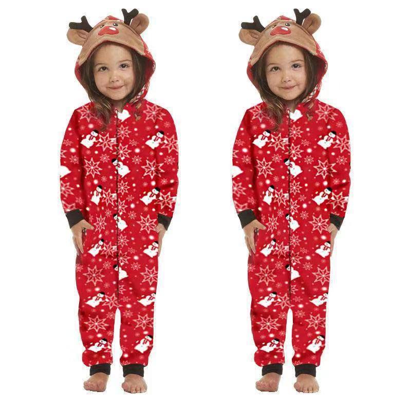 Christmas Family Dress Fashion Hooded Christmas Printed Jumpsuit Christmas Home Dress Jumpsuit Family Dress