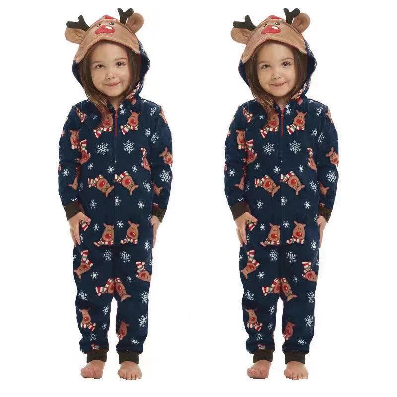Christmas Family Dress Fashion Hooded Christmas Printed Jumpsuit Christmas Home Dress Jumpsuit Family Dress