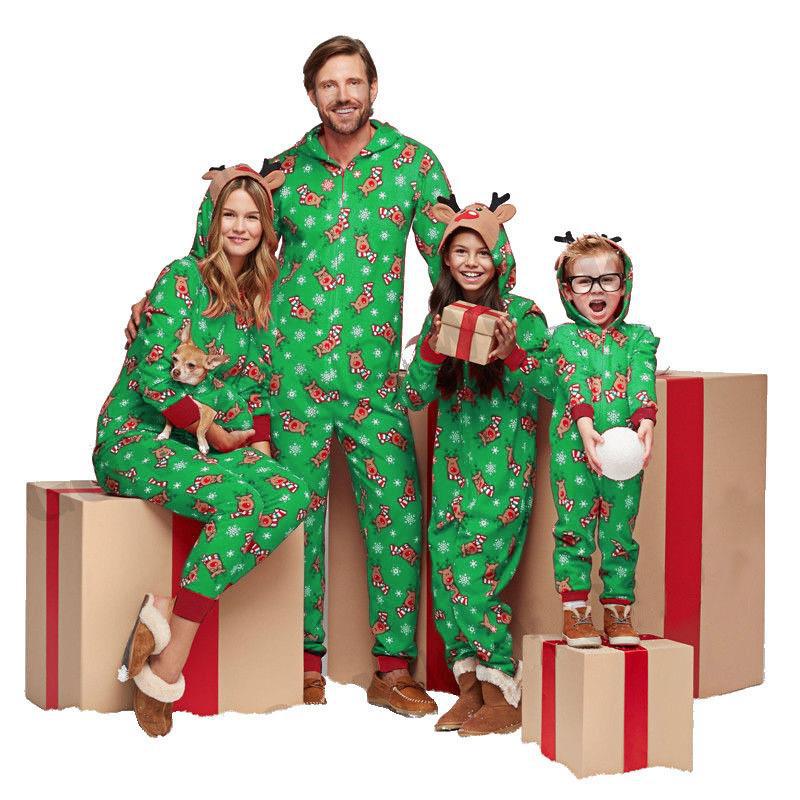 Christmas Family Dress Fashion Hooded Christmas Printed Jumpsuit Christmas Home Dress Jumpsuit Family Dress